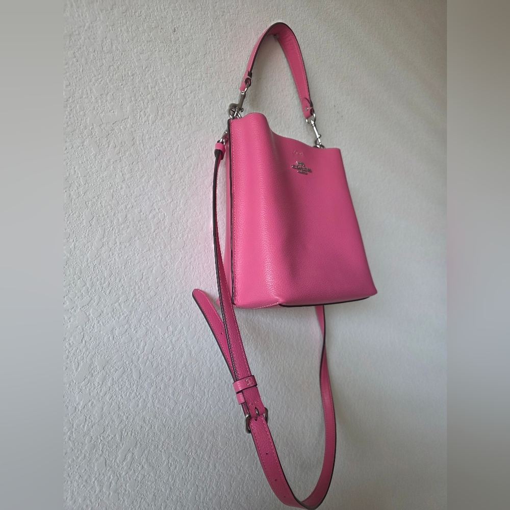 Coach Pink Leather Shoulder Bucket Bag Purse - Picture 3 of 13